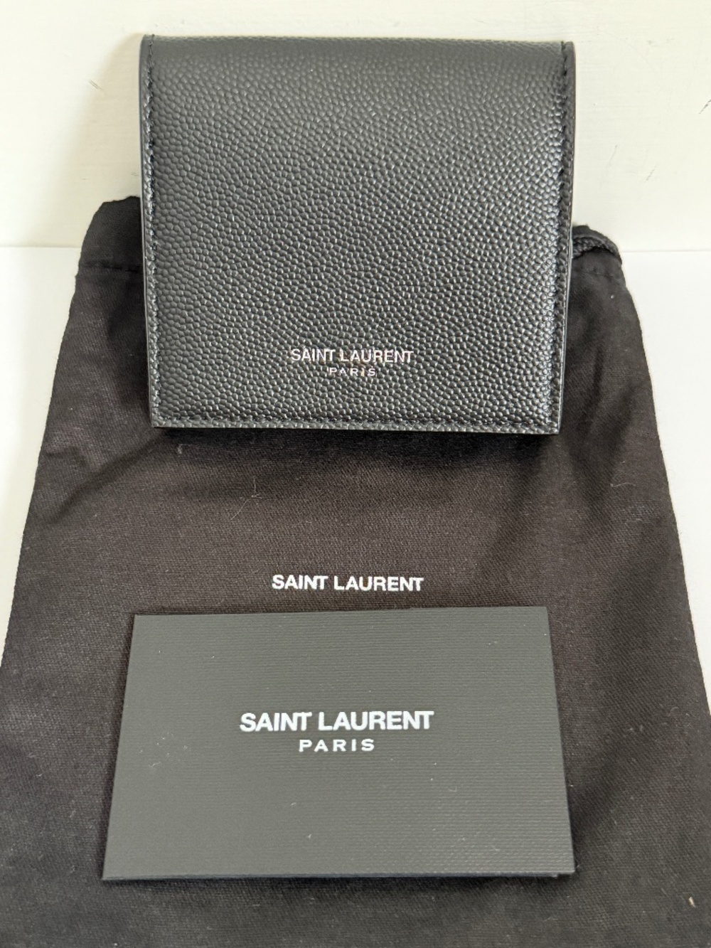 Saint Laurent YSL Grain De Poudre Leather Foldable Coin Pouch Wallet